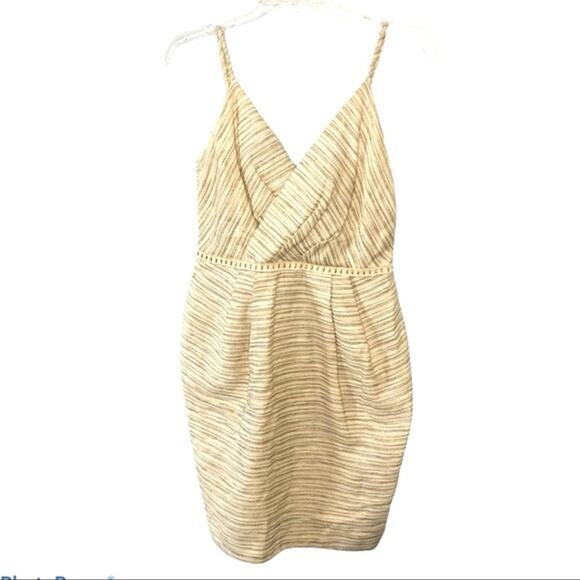 Axara Paris Linen Blend Faux Wrap Mini Cocktail Dress Size8 EU40 Metallic Thread - Picture 2 of 14